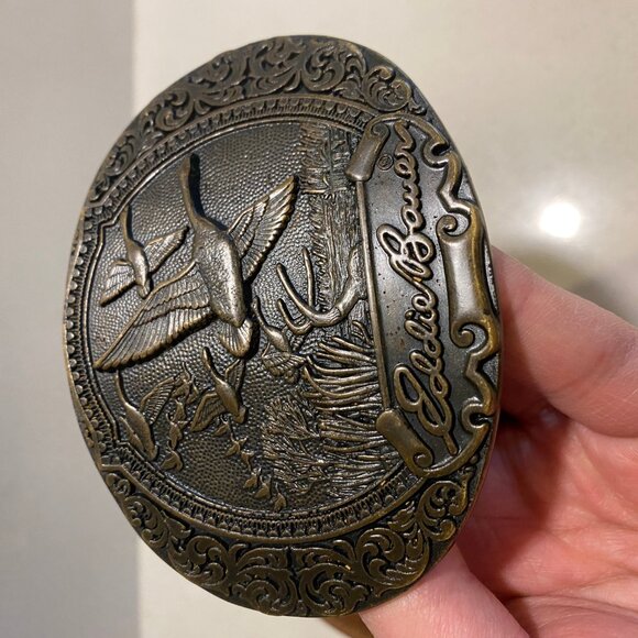 Eddie Bauer leather Belt with buckle (Canada Goose design) size 38 - Picture 2 of 14